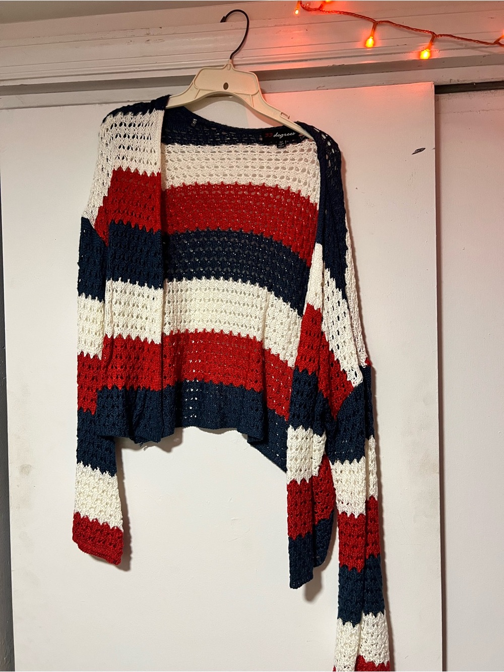 Striped Open-Knit Cropped Cardigan - Red, Navy & White